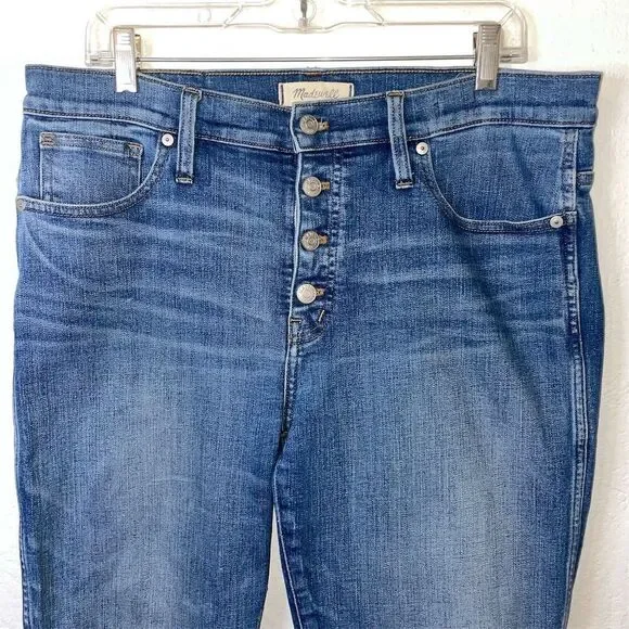 Madewell Women's Slim Straight High Waist Jeans Size 31 Blue Distressed - Picture 2 of 8